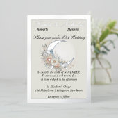 ムーンフラワーオフ白、ワイド銀 箔招待状 (立ち正面)