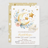 ムーンフラワースターズ赤ちゃんシャワー 招待状 (正面/裏面)