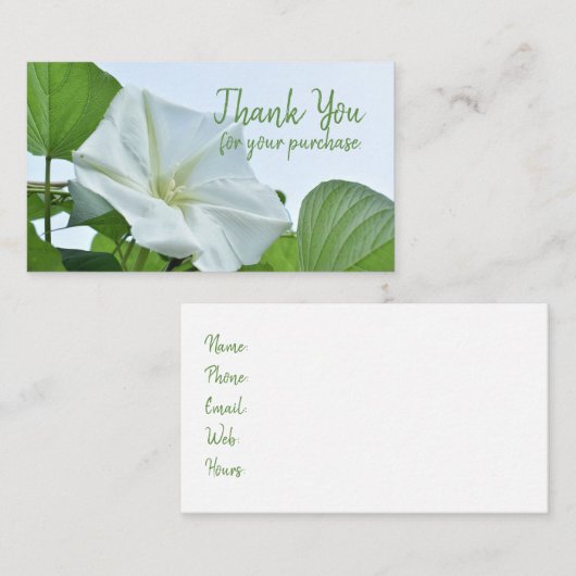 ムーンフラワーホワイト夜行性開花フローラありがとう 名刺 (正面/裏面)