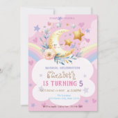 ムーンフラワーレインボースターズハート誕生日 招待状 (正面)