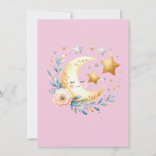 ムーンフラワーレインボースターズハート誕生日 招待状 (裏面)