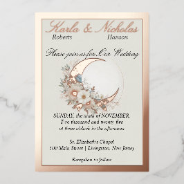 ムーンフラワー オフホワイト ワイド ローズゴールド 箔招待状