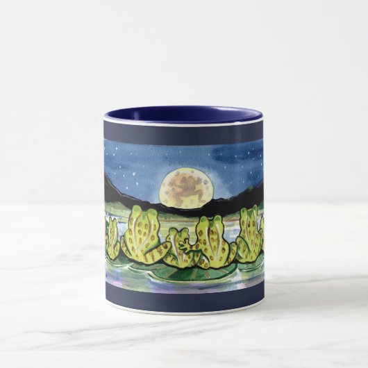 ムーンフログファミリーナイトタイムデザインダークブルーマグ マグカップ (中央)