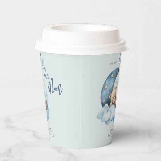 ムーンブルーのベビーシャワーの上にテディベア 紙コップ (右)