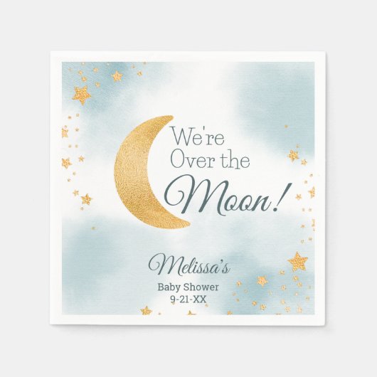 ムーンブルーの男の子の赤ちゃんシャワーを浴びる スタンダードカクテルナプキン (正面)