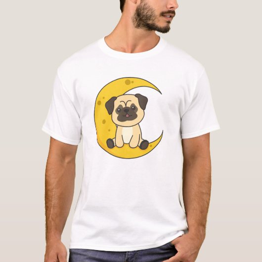 ムーンプグ月獣犬かわいい動物のかわいい Tシャツ (正面)