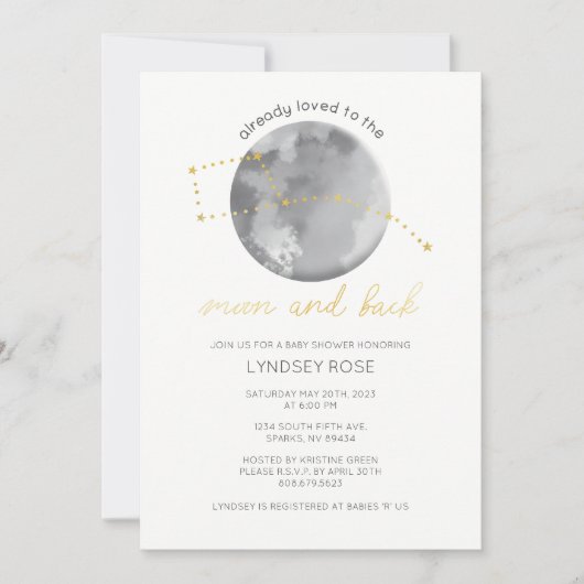 ムーンベイビーシャワー招待状に愛される 招待状 (正面)