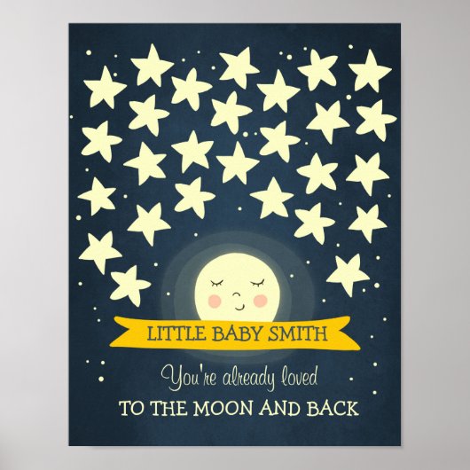 ムーンベイビー シャワーのゲストブック 星々へ 月へ ポスター (正面)