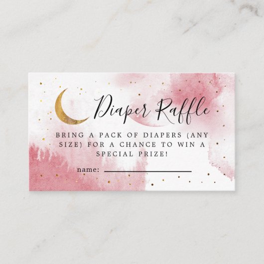 ムーンベビーシャワーおむつラッフルの上にピンク エンクロージャーカード (正面)