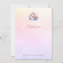 ムーンベビーシャワーにピンク&パープル眠たいクマ サンキューカード