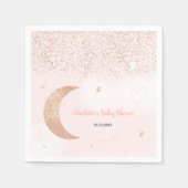 ムーンベビーシャワー上のピンクのバラの金ゴールドグリッター スタンダードカクテルナプキン (正面)