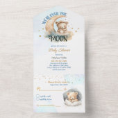 ムーンボーイ飛んでいるベビーシャワーの上にテディベア オールインワン招待状 (内側)
