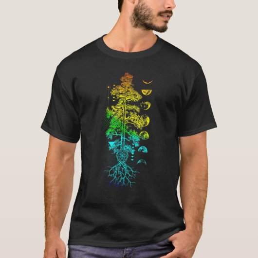 ムーンヨガチャクラレインボの生命相の木 Tシャツ (正面)