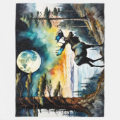 ムーンライトの下のアラスカのムース フリースブランケット (正面)