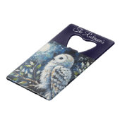 ムーンライトの枝に白フクロウパーソナライズされた クレジットカード栓抜き (裏面アングル)