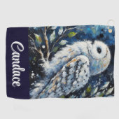 ムーンライトの枝に白フクロウパーソナライズされた ゴルフタオル (横)