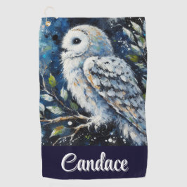 ムーンライトの枝に白フクロウパーソナライズされた ゴルフタオル