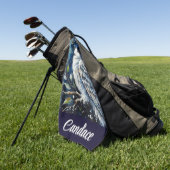 ムーンライトの枝に白フクロウパーソナライズされた ゴルフタオル (グリーン)