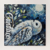 ムーンライトの枝に白フクロウパーソナライズされた ジグソーパズル (横)