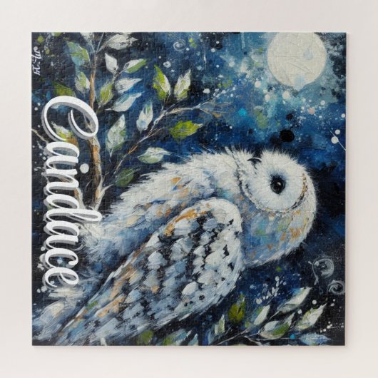 ムーンライトの枝に白フクロウパーソナライズされた ジグソーパズル (横)