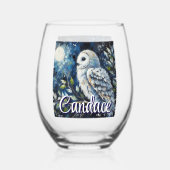 ムーンライトの枝に白フクロウパーソナライズされた ステムなしワイングラス (裏面)