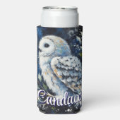 ムーンライトの枝に白フクロウパーソナライズされた スリム缶クーラー (Seltzer裏面)