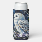 ムーンライトの枝に白フクロウパーソナライズされた スリム缶クーラー (Seltzer正面)