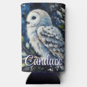 ムーンライトの枝に白フクロウパーソナライズされた スリム缶クーラー (裏面)