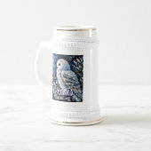 ムーンライトの枝に白フクロウパーソナライズされた ビールジョッキ (正面左)