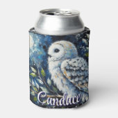 ムーンライトの枝に白フクロウパーソナライズされた 缶クーラー (缶正面)
