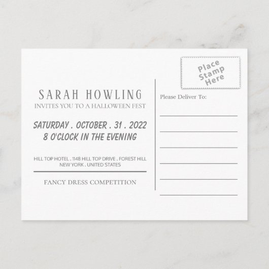 ムーンライトの狼ハローウィンパーティ招待状 インビテーションポストカード (裏面)