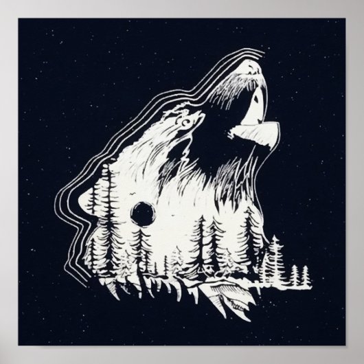 ムーンライトウィンターウルフパインツリーフォレスト ポスター (正面)