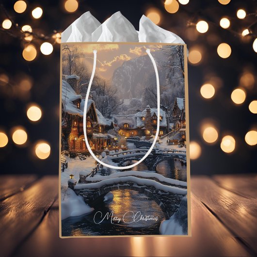 ムーンライトウィンタークリスマスビレッジホリデー スモールペーパーバッグ