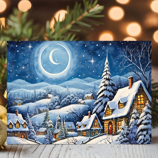 ムーンライトウィンターワンダーランドスノークリスマスビレッジ シーズンカード
