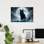 ムーンライトウェーブと黒猫ポスター ポスター (ホームオフィス)