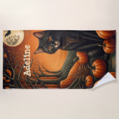 ムーンライトカボチャパーソナライズされたパッチハロウィン ビーチタオル (正面)