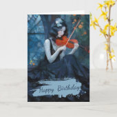 ムーンライトガーデンの暗いファンタジーゴシック様式のバイオリニスト カード (黄色い花)