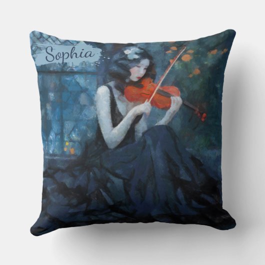 ムーンライトガーデンの暗いファンタジーゴシック様式のバイオリニスト クッション (裏面)