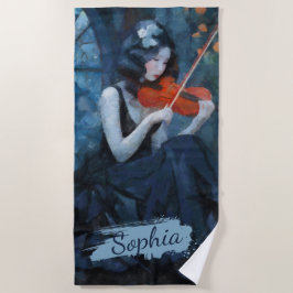 ムーンライトガーデンの暗いファンタジーゴシック様式のバイオリニスト ビーチタオル