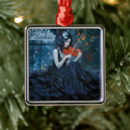 ムーンライトガーデンの暗いファンタジーゴシック様式のバイオリニスト メタルオーナメント