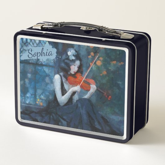 ムーンライトガーデンの暗いファンタジーゴシック様式のバイオリニスト メタルランチボックス (裏面)