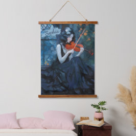 ムーンライトガーデンの暗いファンタジーゴシック様式のバイオリニスト 吊り下げ型タペストリー