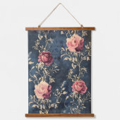 ムーンライトガーデン – ミッドナイトブルーのヴィンテージバラ 吊り下げ型タペストリー (正面)