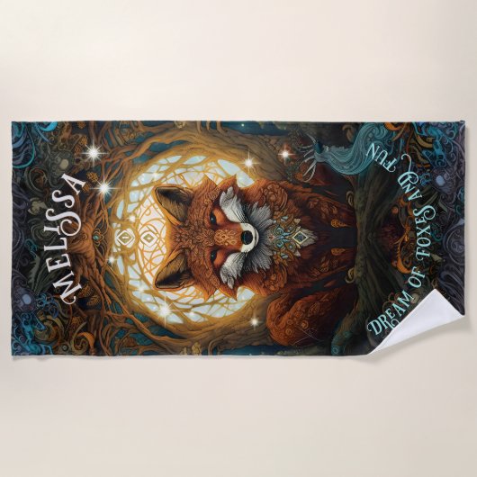 ムーンライトキツネパーソナライズされたキッズストーリーブックキツネ ビーチタオル (正面)