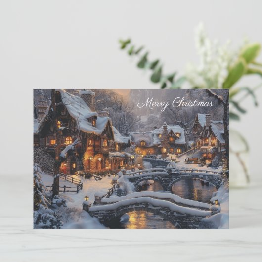 ムーンライトコージーな雪のクリスマスビレッジ シーズンカード (スタンド正面)