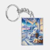 ムーンライトコースタルポーチドッグ&海ビュー キーホルダー (正面左)