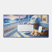 ムーンライトコースタルポーチドッグ&海ビュー デスクマット (キーボード&マウス)