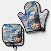 ムーンライトコースタルポーチドッグ&海ビュー 鍋つかみ&鍋敷きセット (正面/裏面)
