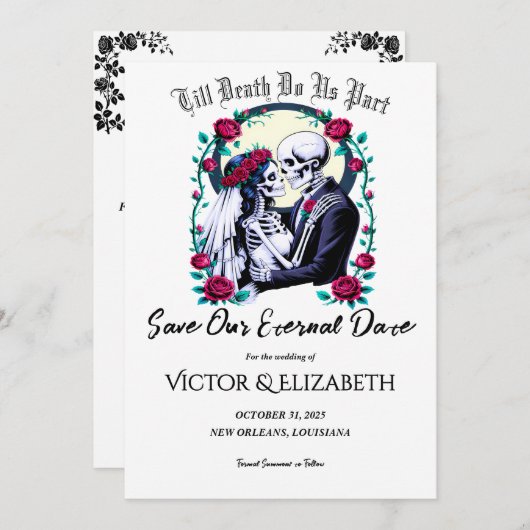 ムーンライトゴシックのスケルトンとバラ結婚ズ セーブザデート (正面/裏面)