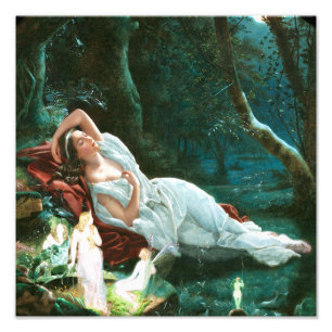 ムーンライトシモンズで眠るチタニア妖精アート フォトプリント